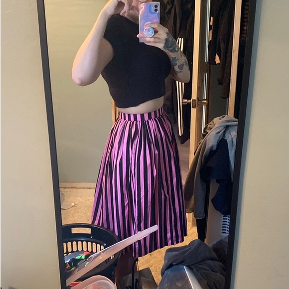 Unique vintage Beetlejuice black and pink stripe midi pinup skirt Sz Large - Picture 4 of 5